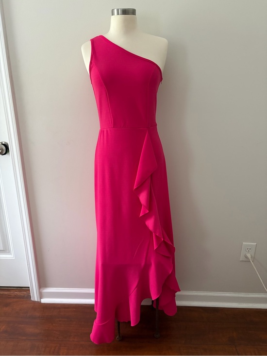 BTFBM Dresses & Skirts - BTFBM One-Shoulder Fuchsia Ruffle Slit Dress S Barbiecore Modern Romance Hoco